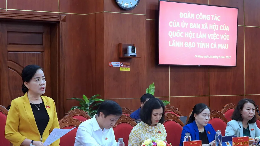 Nguyễn Thị Kim Thuý (đứng) phát biểu tại buổi giám sát thực hiện chuyên đề tại Cà Mau
