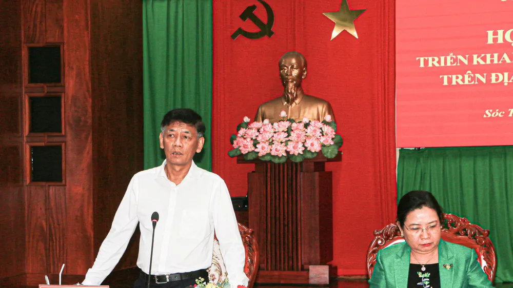 Bí thư tỉnh ủy Sóc Trăng Lâm Văn Mẫn phát biểu tại lễ triển khai thực hiện xóa nhà tạm, nhà dột nát trên địa bàn tỉnh