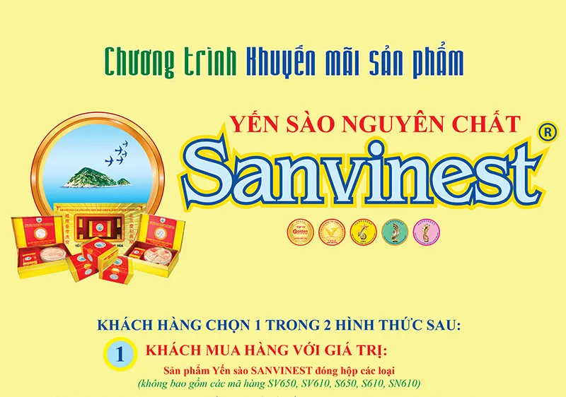 Chương trình khuyến mãi sản phẩm Yến sào nguyên chất Sanvinest 