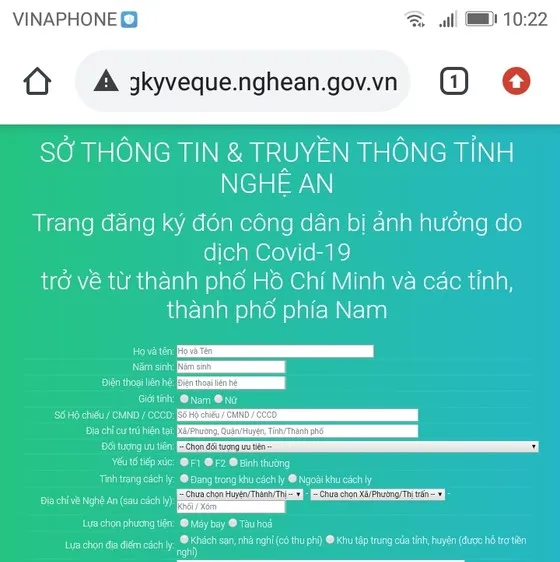 Nghệ An ra mắt website tiếp nhận người dân ở các tỉnh phía Nam đăng ký về quê