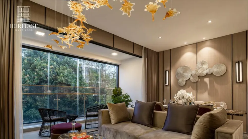 Thiết kế không gian phòng khách căn hộ 3 phòng ngủ tại nhà mẫu Heritage West Lake nhận được nhiều sự quan tâm từ khách hàng đến tham quan