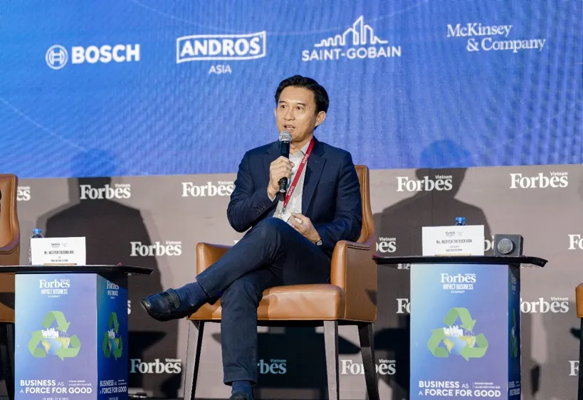 Ông Nguyễn Trường Hải- Tổng giám đốc Saint-Gobain Việt Nam chia sẻ tại Hội nghị Kinh doanh tạo tác động của Forbes Việt Nam