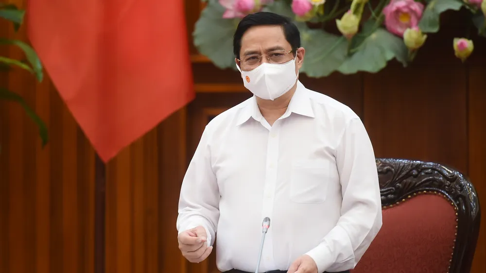 Thủ tướng Chính phủ Phạm Minh Chính tại cuộc họp Thường trực Chính phủ về phòng, chống dịch Covid-19. ẢNH: VIẾT CHUNG