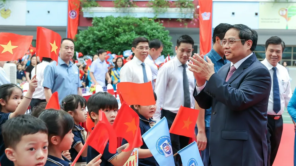 Lễ khai giảng năm học 2022-2023 tại Trường tiểu học Quan Hoa, quận Cầu Giấy, Hà Nộii. ẢNH: VIẾT CHUNG