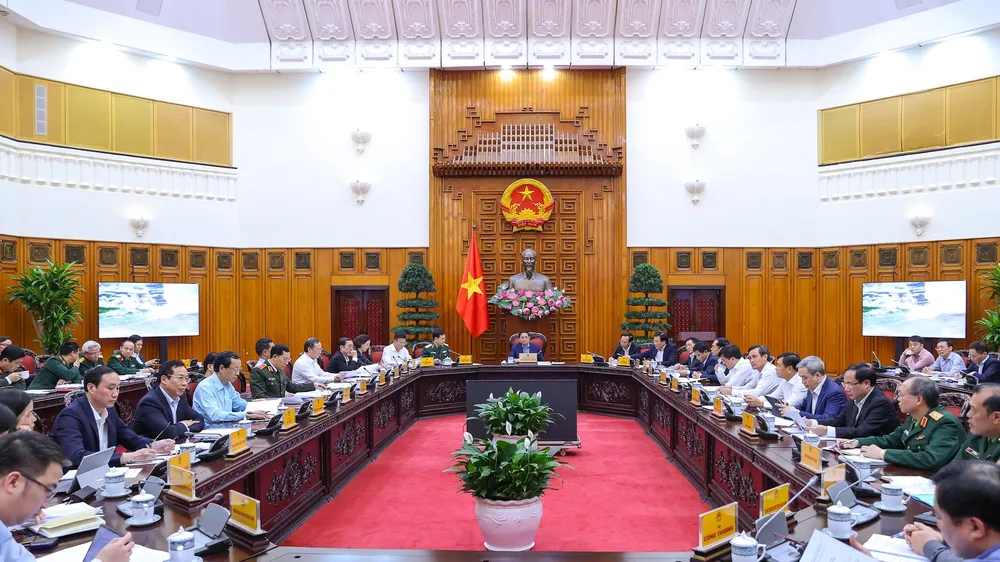 Thủ tướng Phạm Minh Chính chủ trì Phiên họp thứ nhất Ban Chỉ đạo Phòng thủ dân sự quốc gia. Ảnh: VIẾT CHUNG