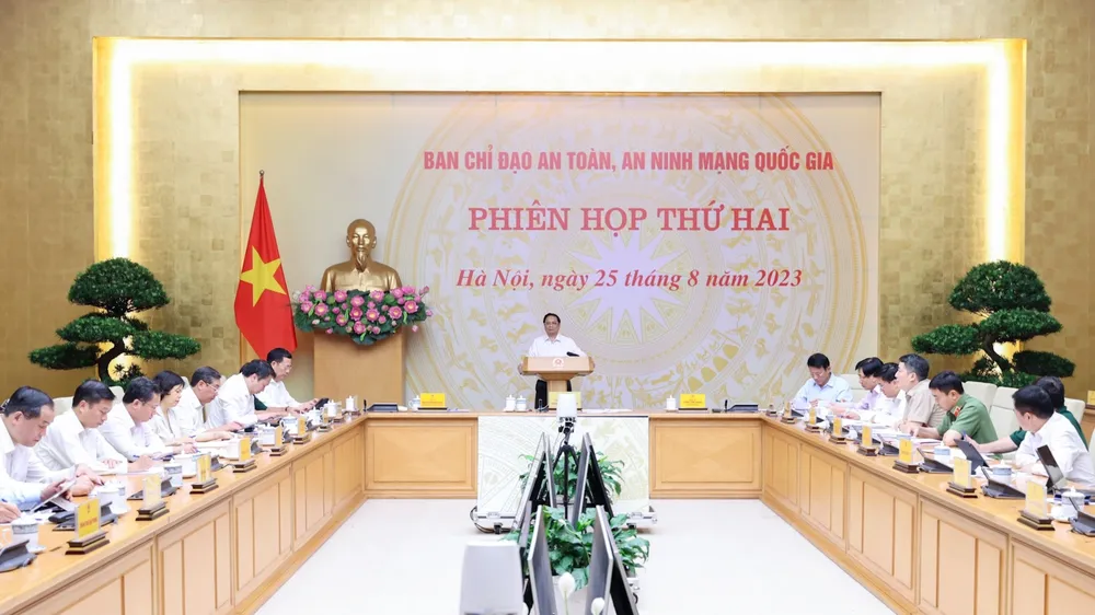 Thủ tướng Phạm Minh Chính phát biểu tại phiên họp Ban chỉ đạo an toàn, an ninh mạng quốc gia lần thứ hai. Ảnh: VIẾT CHUNG
