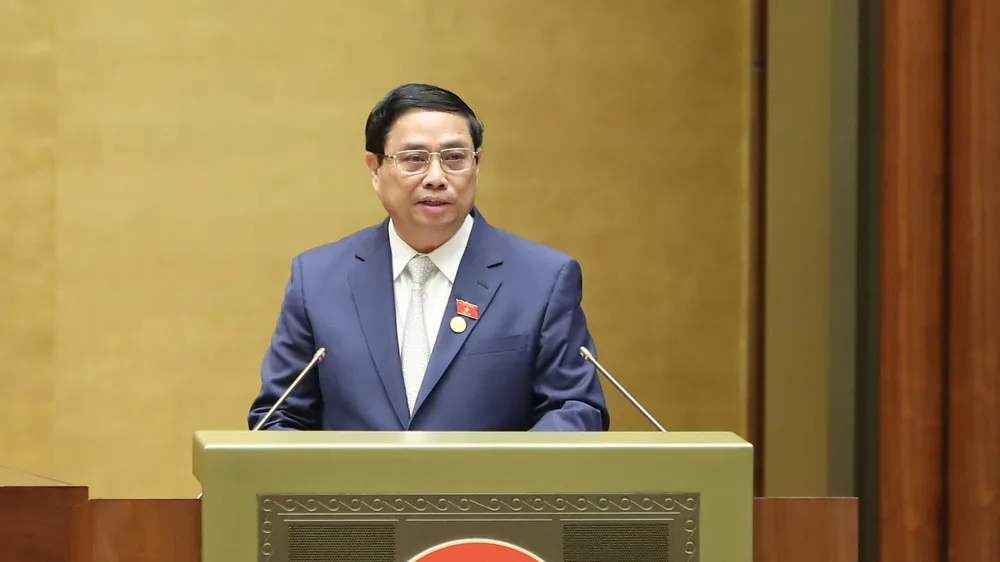 Thủ tướng Chính phủ Phạm Minh Chính trình bày báo cáo. Ảnh: QUANG PHÚC