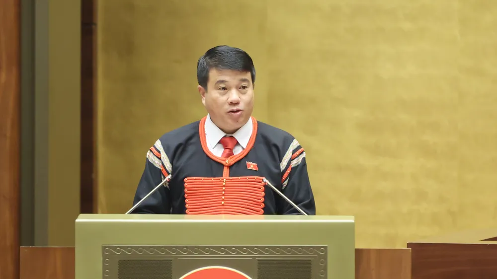 Chủ tịch Hội đồng Dân tộc của Quốc hội Y Thanh Hà Niê Kđăm trình bày báo cáo. Ảnh: QUANG PHÚC