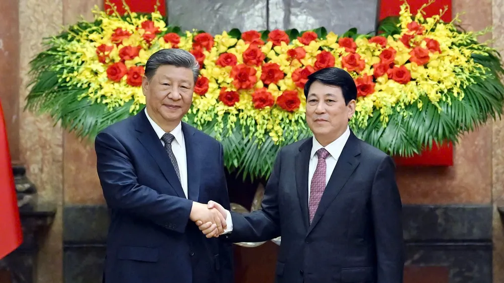 Chủ tịch nước Lương Cường hội kiến Tổng Bí thư, Chủ tịch nước Trung Quốc Tập Cận Bình. Ảnh: VIẾT CHUNG