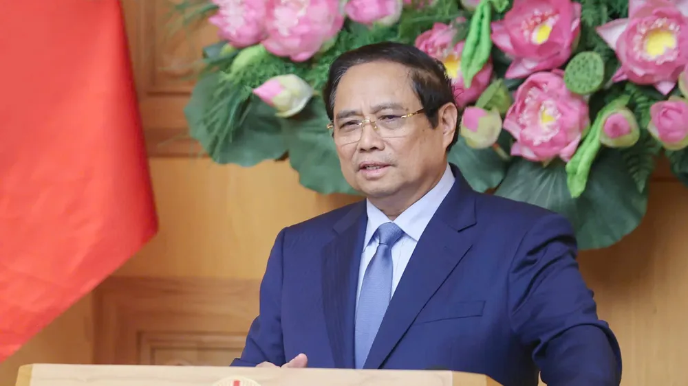 Thủ tướng Phạm Minh Chính phát biểu tại toạ đàm với các doanh nghiệp Nhật Bản đang đầu tư kinh doanh tại Việt Nam. Ảnh: VIẾT CHUNG