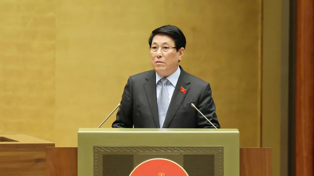 Chủ tịch nước Lương Cường đã trình bày trước Quốc hội báo cáo công tác nhiệm kỳ 2021-2026 của Chủ tịch nước. Ảnh: QUANG PHÚC