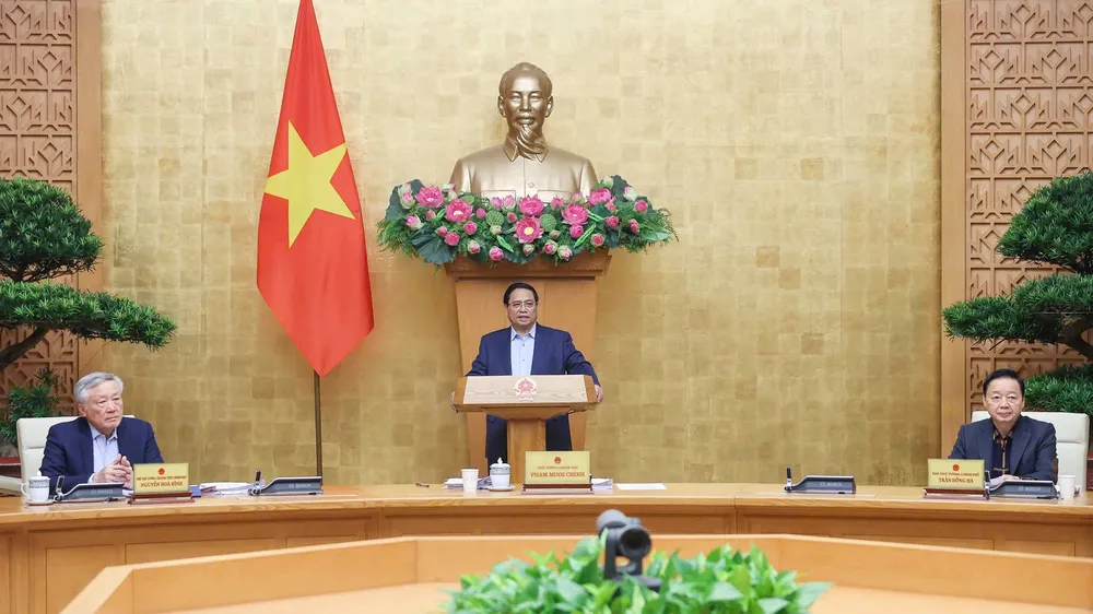 Thủ tướng Phạm Minh Chính chủ trì phiên họp Chính phủ chuyên đề về các Nghị định về Trung tâm tài chính quốc tế tại Việt Nam. Ảnh: VIẾT CHUNG
