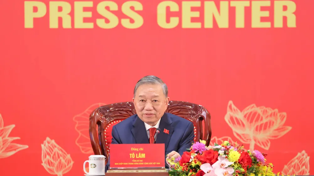 Tổng Bí thư Ban Chấp hành Trung ương Đảng khóa XIV Tô Lâm chủ trì họp báo quốc tế. Ảnh: QUANG PHÚC