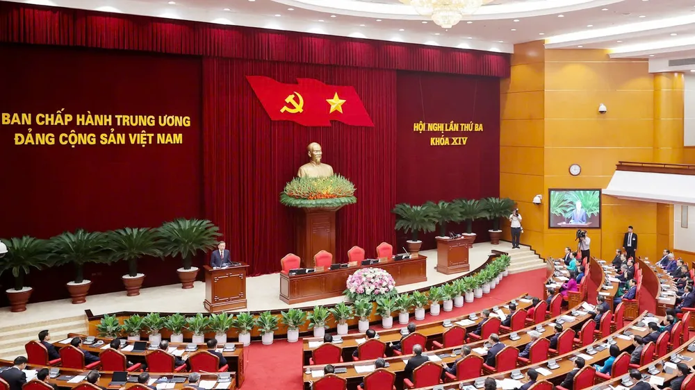 Hội nghị lần thứ 3 Ban Chấp hành Trung ương Đảng khóa XIV, chiều 24-7. Ảnh: ĐOÀN BẮC