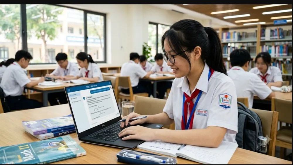 Từ năm học 2026-2027, nội dung giáo dục AI được chính thức đưa vào thực hiện đại trà tại trường phổ thông cả nước. Ảnh: LÂM NGUYÊN (có sử dụng AI)