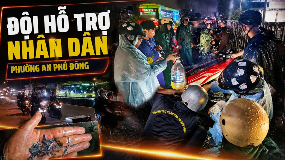 Đội giúp dân trong đêm ở phường An Phú Đông
