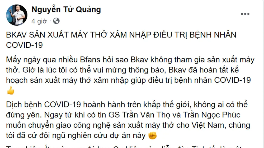 Bkav tham gia sản xuất máy thở điều trị bệnh nhân mắc Covid-19