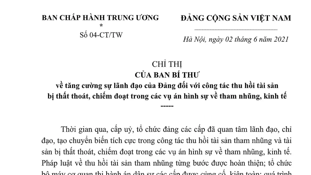 Xử lý nghiêm sai phạm, tiêu cực trong công tác thu hồi tài sản các vụ án tham nhũng, kinh tế