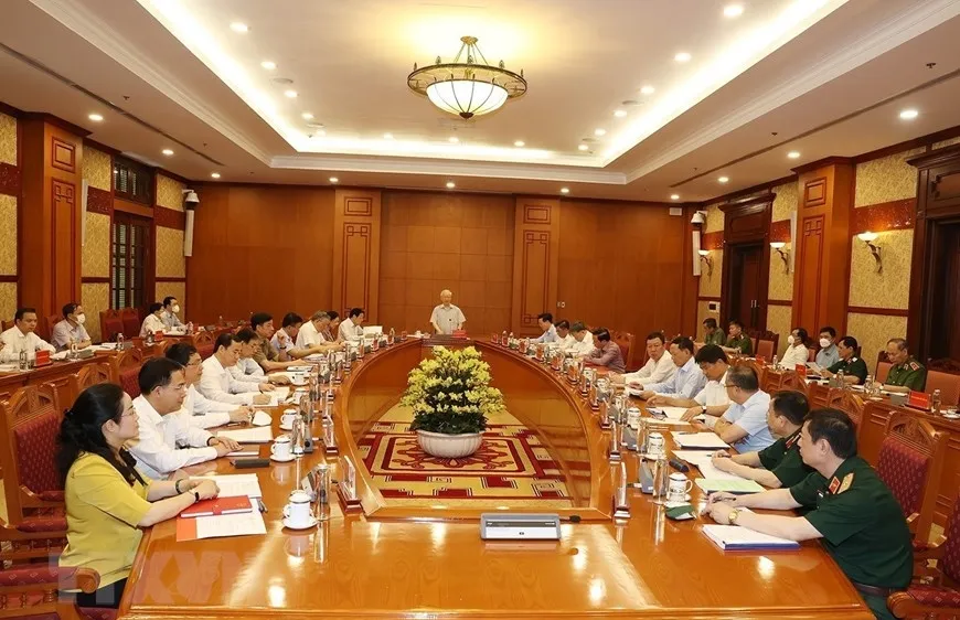 Tổng Bí thư Nguyễn Phú Trọng, Trưởng Ban Chỉ đạo chủ trì họp Thường trực Ban Chỉ đạo Trung ương về phòng, chống tham nhũng. Ảnh: TTXVN 