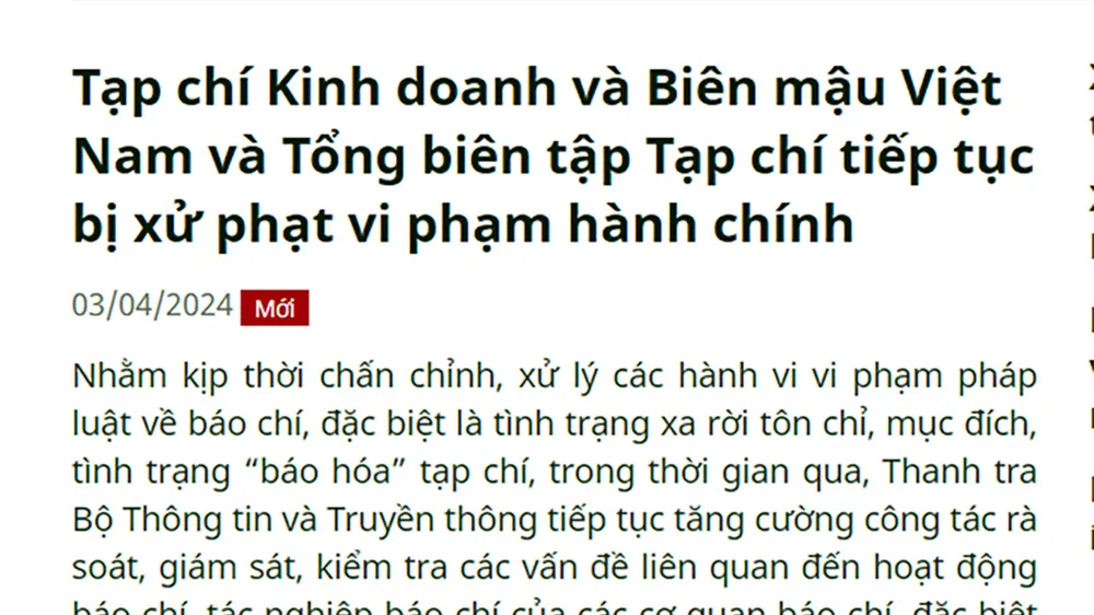 Một tạp chí và tổng biên tập bị xử phạt 54 triệu đồng