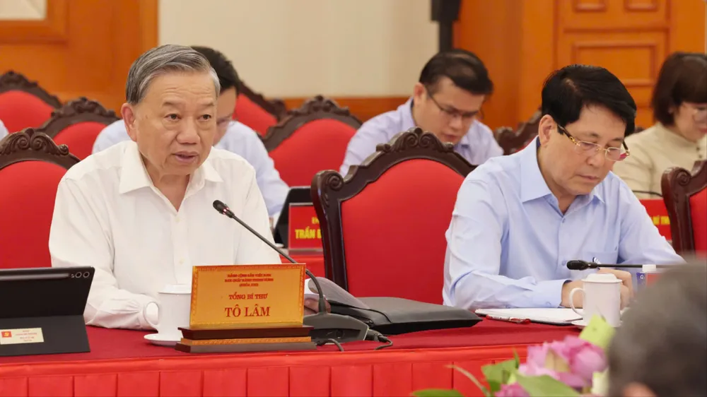 Tổng Bí thư Tô Lâm tại cuộc làm việc. Ảnh: QUANG PHÚC 
