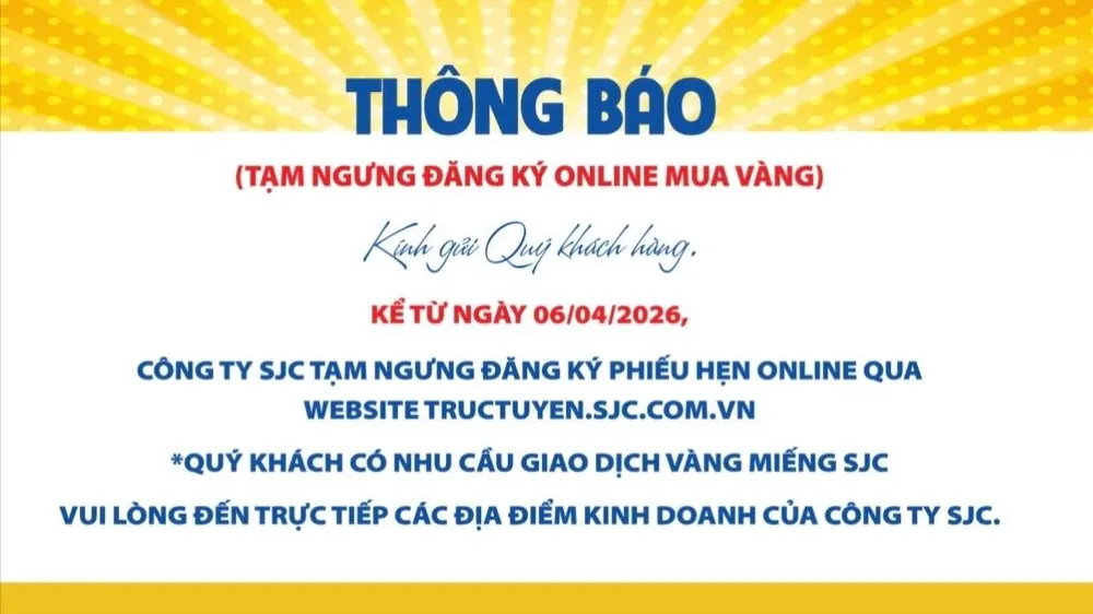 Thông báo trên trang web của Công ty SJC