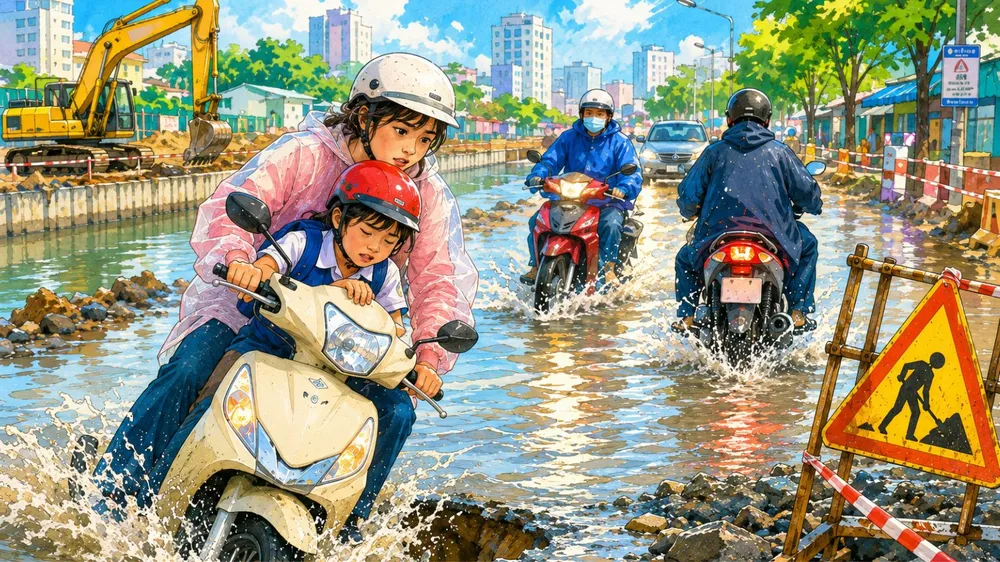 Thi công mùa mưa