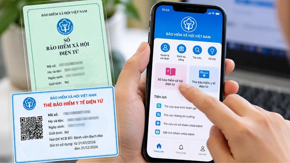 Sổ bảo hiểm xã hội điện tử, thẻ bảo hiểm y tế điện tử trên ứng dụng VssID. Ảnh minh họa