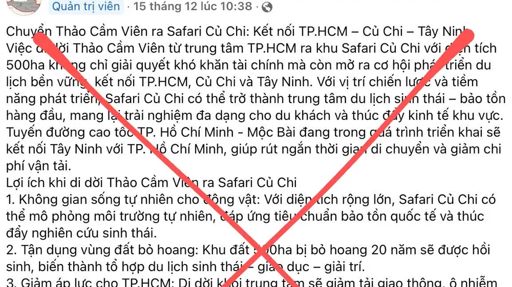 Không có chuyện di dời Thảo Cầm viên Sài Gòn ra Safari Củ Chi