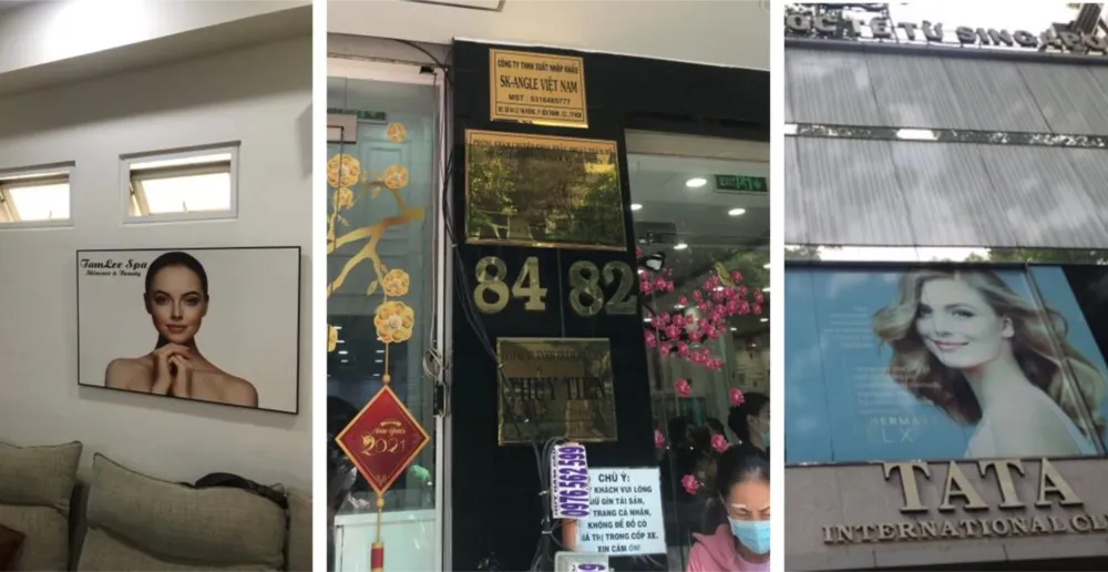 3 cơ sở có biểu hiện vi phạm pháp luật trong hành nghề dịch vụ thẩm mỹ và chuyên khoa thẩm mỹ tại các địa bàn quận Bình Thạnh, quận 1 và quận 10. Ảnh: Sở Y tế