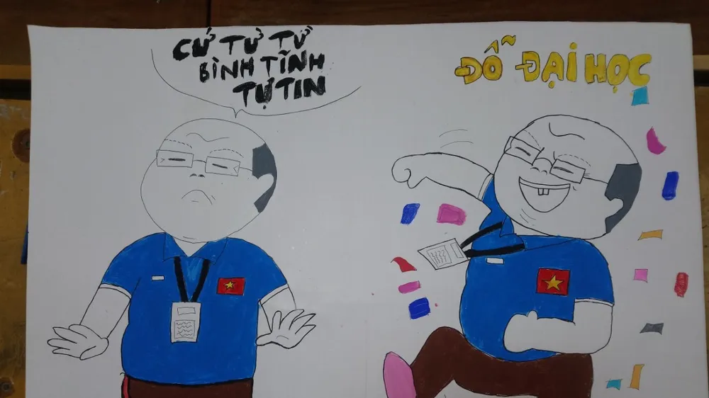 Vẽ hình HLV Park Hang-seo để cổ vũ thí sinh THPT Quốc gia năm 2019