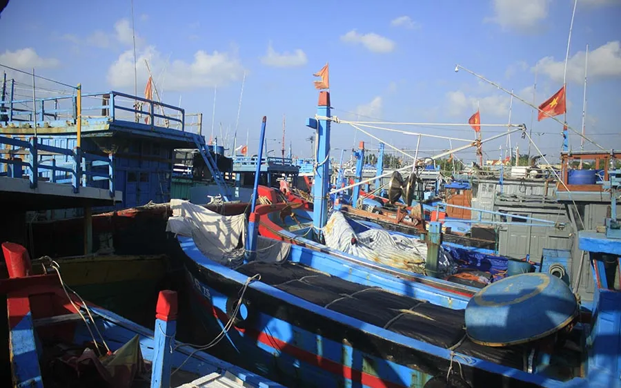 Sau bão số 6, trời đã hửng nắng, nhiều tàu cá vẫn chưa thể xuất bến do bị mắc kẹt giữa “trùng vây” tàu cá cũng đang neo đậu.