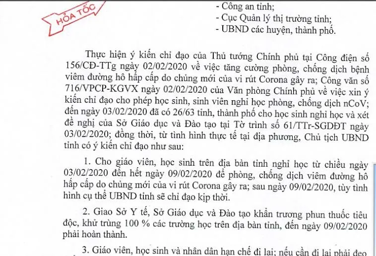 Học sinh Quảng Ngãi nghỉ học từ chiều ngày 3-2 đến 9-2 phòng dịch bệnh virus Corona