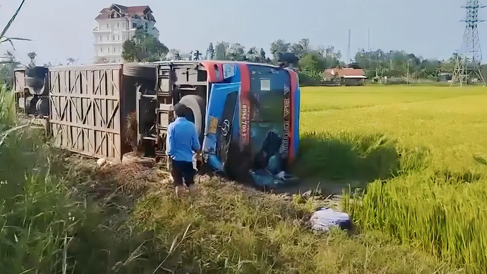 Xe khách mất lái lao xuống ruộng, tài xế tử vong tại chỗ