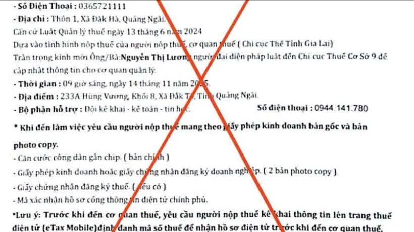 Quảng Ngãi: Phát hiện thủ đoạn giả mạo văn bản cơ quan thuế, lừa đảo khách hàng