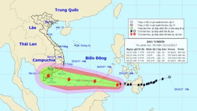 Bão Tembin hướng vào vùng biển Vũng Tàu- Cà Mau 