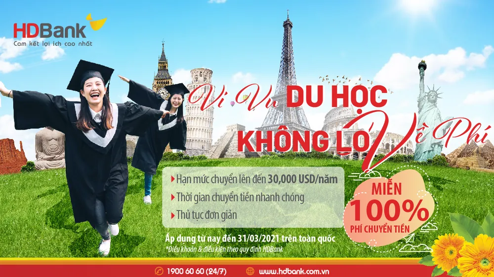 Miễn phí chuyển tiền du học khi giao dịch tại HDBank