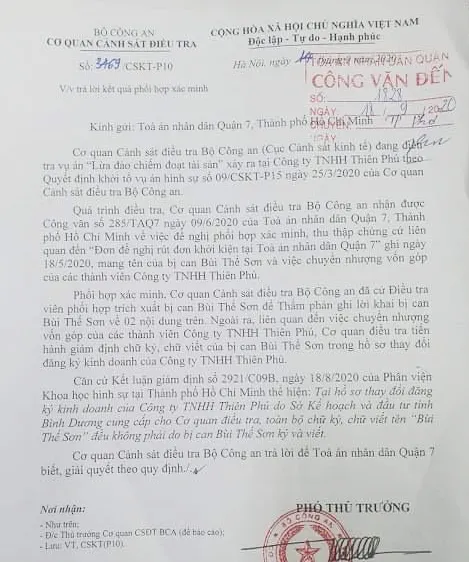 Dự án Khu dân cư Hòa Lân: Bộ Công an phát hiện chữ ký giả trong hồ sơ của Công ty Thiên Phú