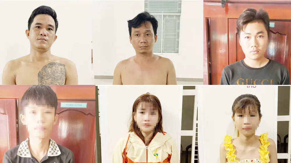 Đối tượng Tình (đầu tiên bên trái) và các thành viên trong nhóm. Ảnh: Công an cung cấp