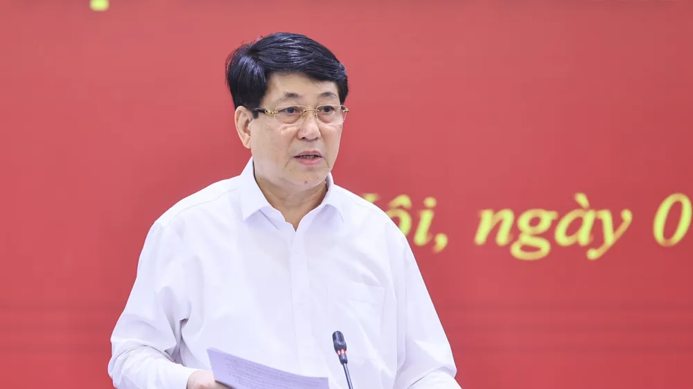 Đồng chí Lương Cường, Ủy viên Bộ Chính trị, Thường trực Ban Bí thư làm việc với Đảng đoàn MTTQ Việt Nam. Ảnh: VIẾT CHUNG