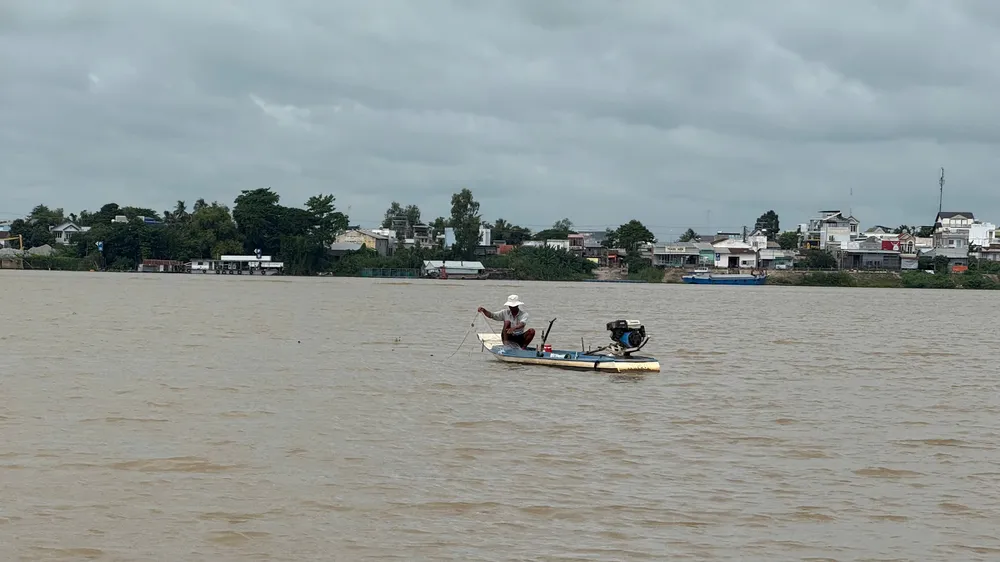 Mực nước trên thượng nguồn sông Tiền khu vực huyện biên giới Hồng Ngự, đỏ đục phù sa, người dân háo hức đón chờ mùa nước nổi. Ảnh: VB