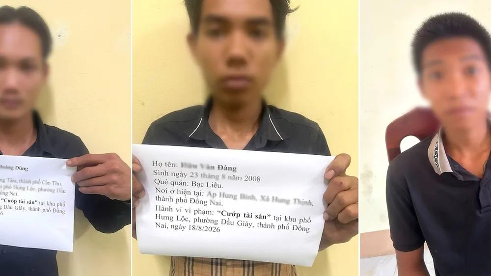 Công an đã bắt giữ được 3 đối tượng liên quan đến vụ chém người, cướp tài sản tại phường Dầu Giây, TP Đồng Nai. Ảnh: CA TPĐN