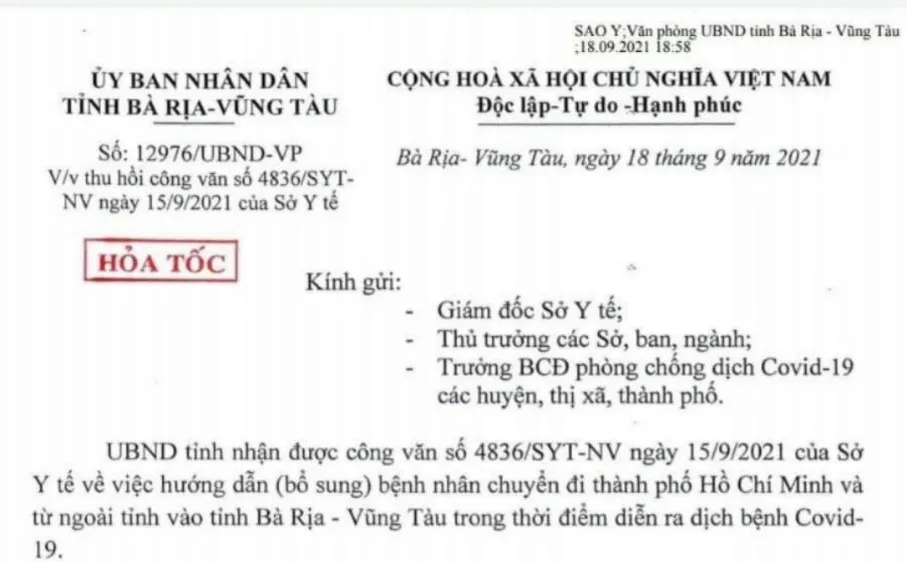 Bà Rịa – Vũng Tàu: Hỏa tốc thu hồi văn bản chuyển viện phải nộp hồ sơ cho ngành giao thông