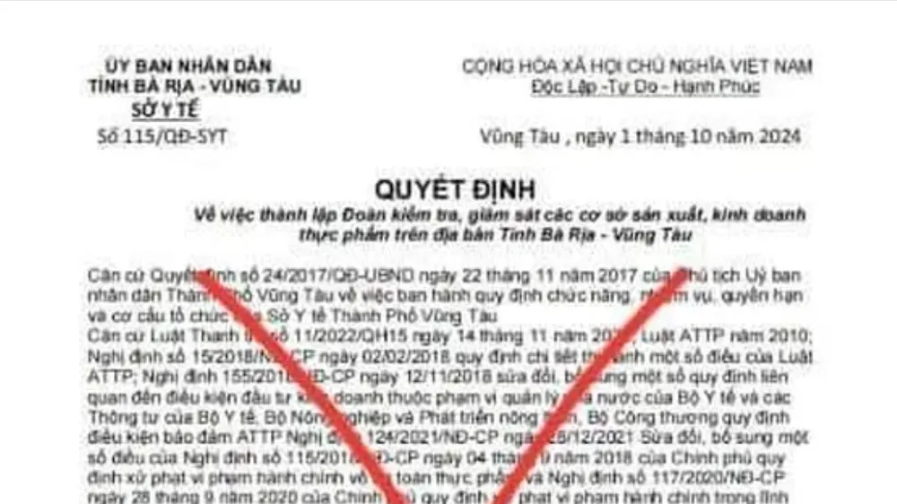 Văn bản giả mạo Sở Y tế Bà Rịa - Vũng Tàu