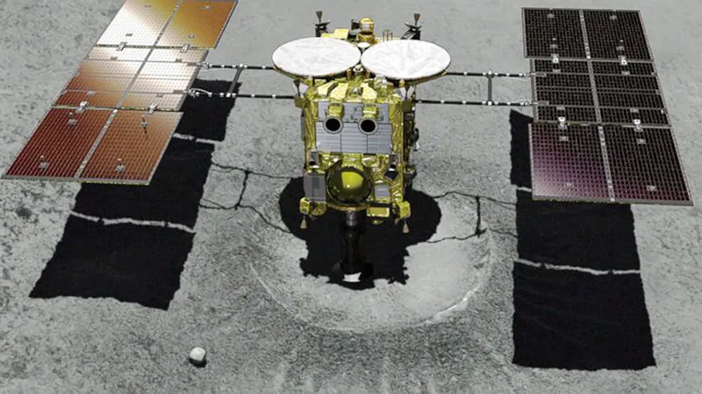 Tàu vũ trụ Hayabusa2 sẽ đổ bộ tiểu hành tinh Ryugu lấy mẫu đá về nghiên cứu sự phát triển hệ mặt trời và nguồn gốc sự sống. Ảnh: JAXA