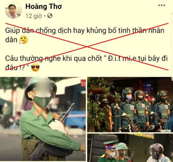 Một bài viết thông tin sai sự thật, xuyên tạc trên Facebook cá nhân của Võ Hoàng Thơ