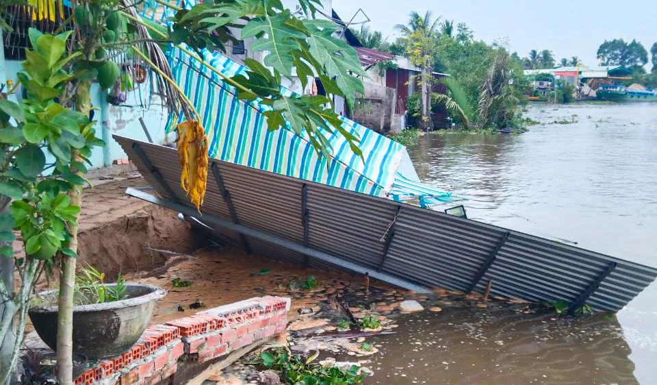 Vĩnh Long: Khẩn trương dời tài sản người dân tại các điểm sạt lở dọc bờ sông Măng