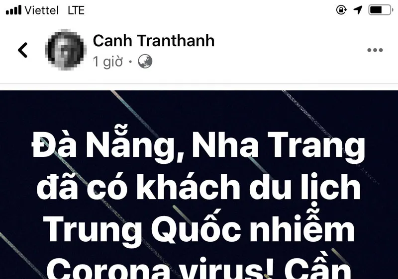 Một tài khoản facebook lan truyền thông tin Đà Nẵng, Nha Trang đã có du khách nhiễm virus Corona