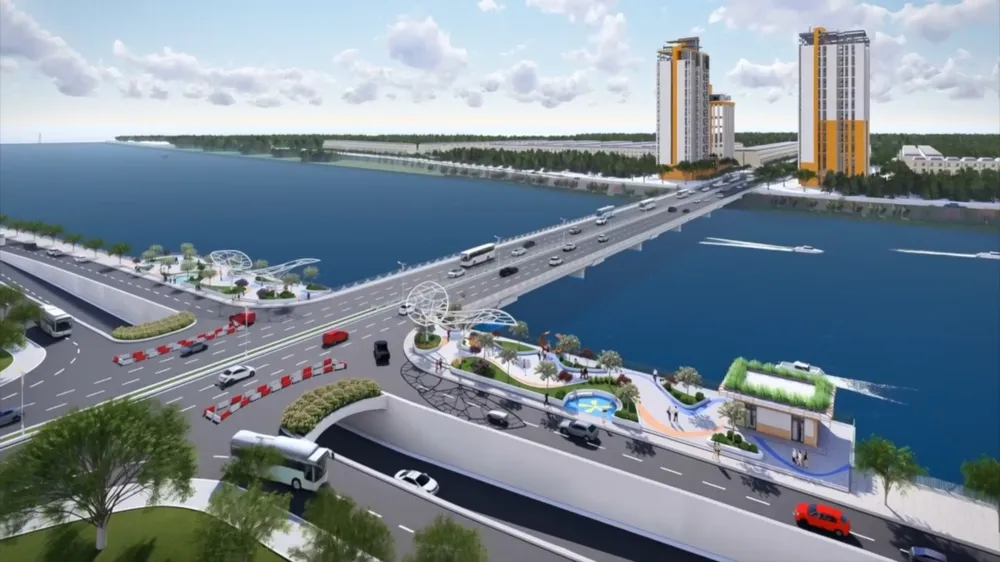 Phối cảnh cụm nút giao thông Lê Thanh Nghị - Cách Mạng Tháng Tám - Thăng Long - đường dẫn lên cầu Hòa Xuân. Ảnh: NGUYÊN KHÔI