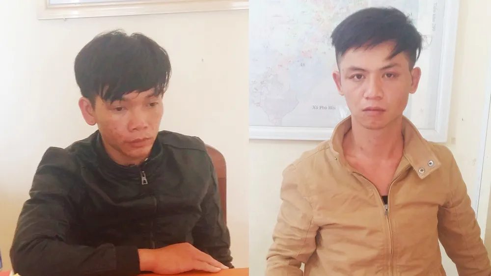 Hai đối tượng Hải và Anh tại cơ quan công an